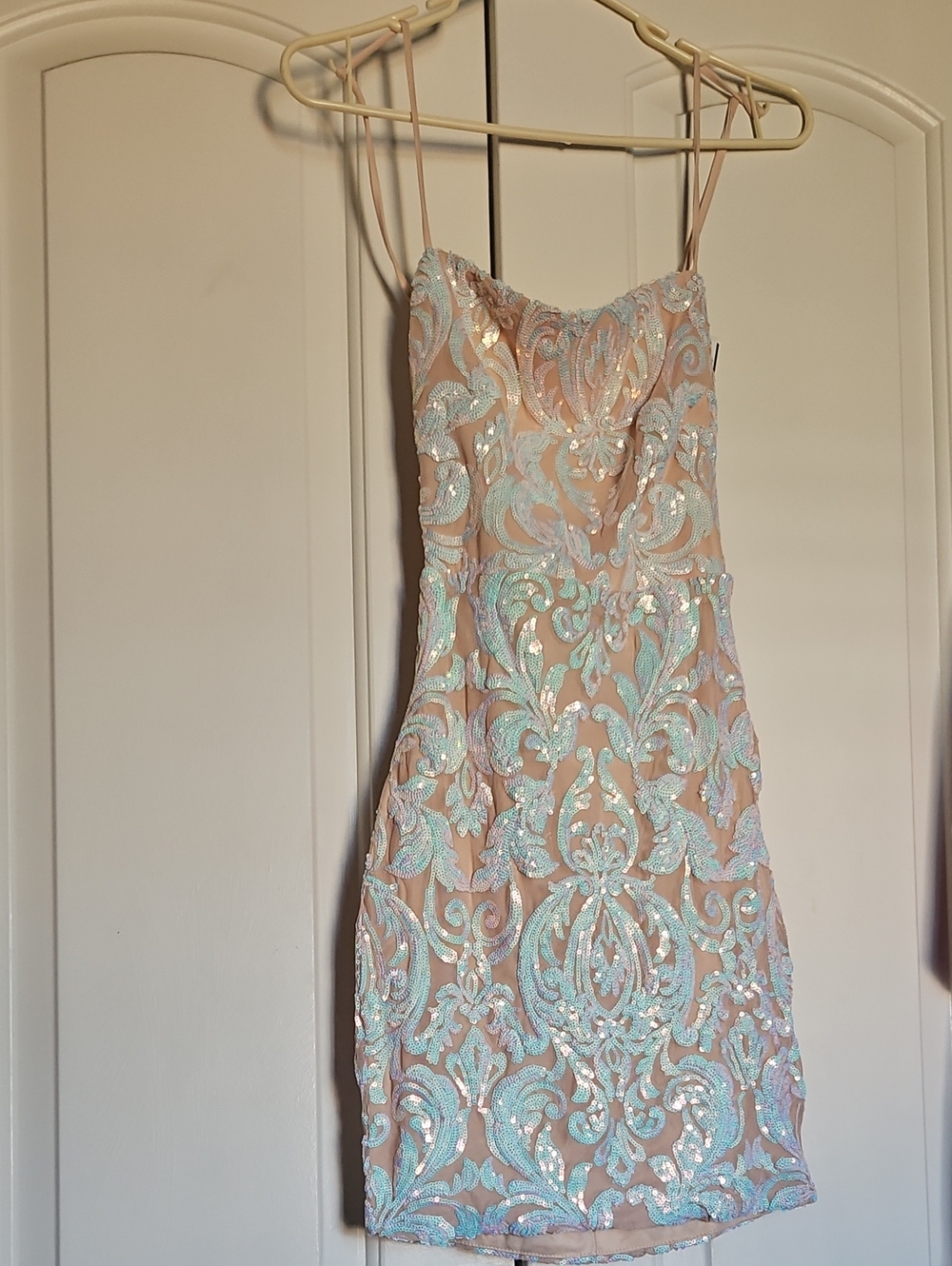 Sleeveless Sequin Embroidered Sheath Dress in Blush